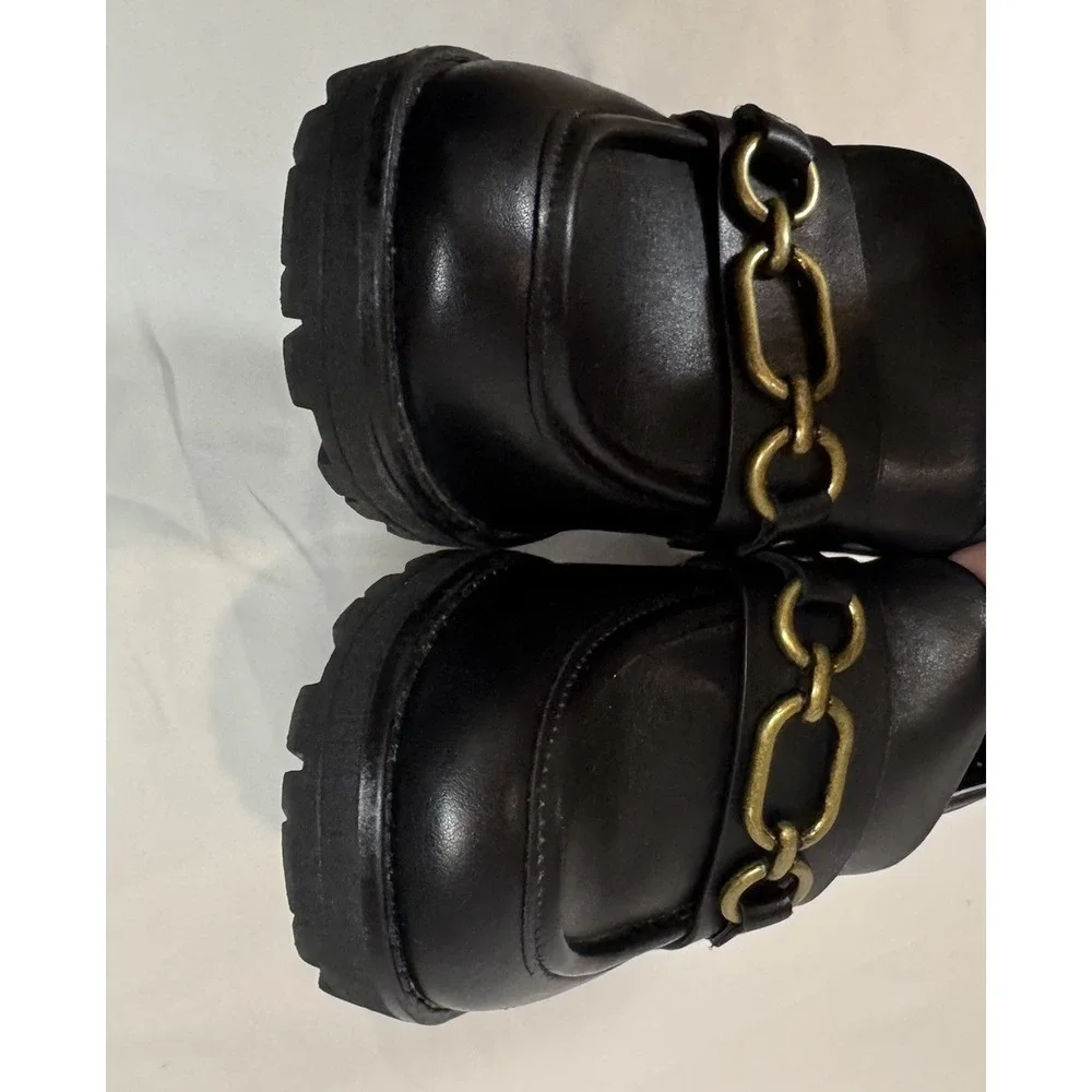 Cliffs by White Mountain Y2K Black Chunky Loafers Sz 7 Slip On Chain Detail